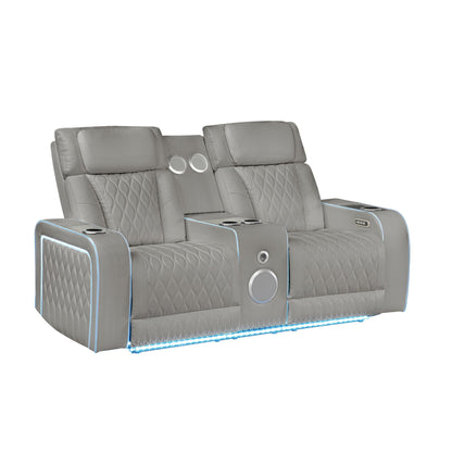 Electra - Power Reclining Loveseat With Power Headrests, Console, Speakers, Massage, LED Lighting And USB Control Matrix Furniture Group