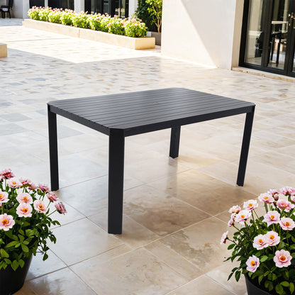 Modern Outdoor Table With Alternating Wide And Narrow Slats, Angled Corners, 2" Big Umbrella Hole, And Adjustable Non Slip Pads - Bourbon Brown Life Outside