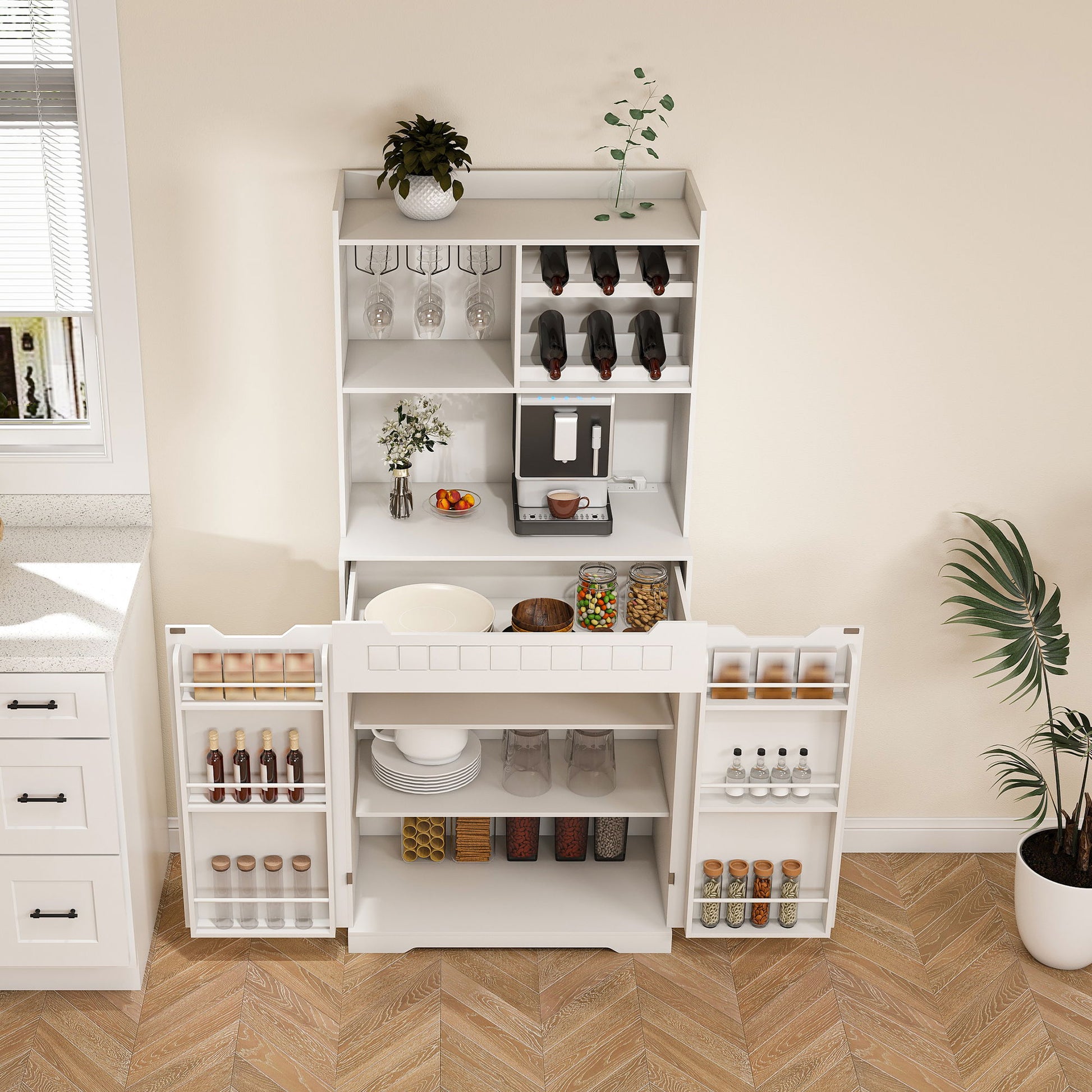 Modern Farmhouse Buffet Cabinet With Hutch Kitchen Storage Sideboard With Drawers & Barn Doors - White Home Essentials