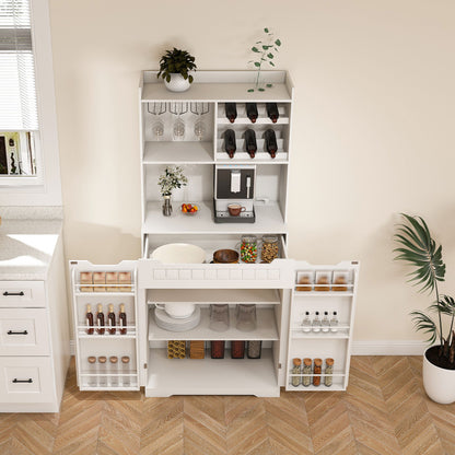 Modern Farmhouse Buffet Cabinet With Hutch Kitchen Storage Sideboard With Drawers & Barn Doors - White Home Essentials