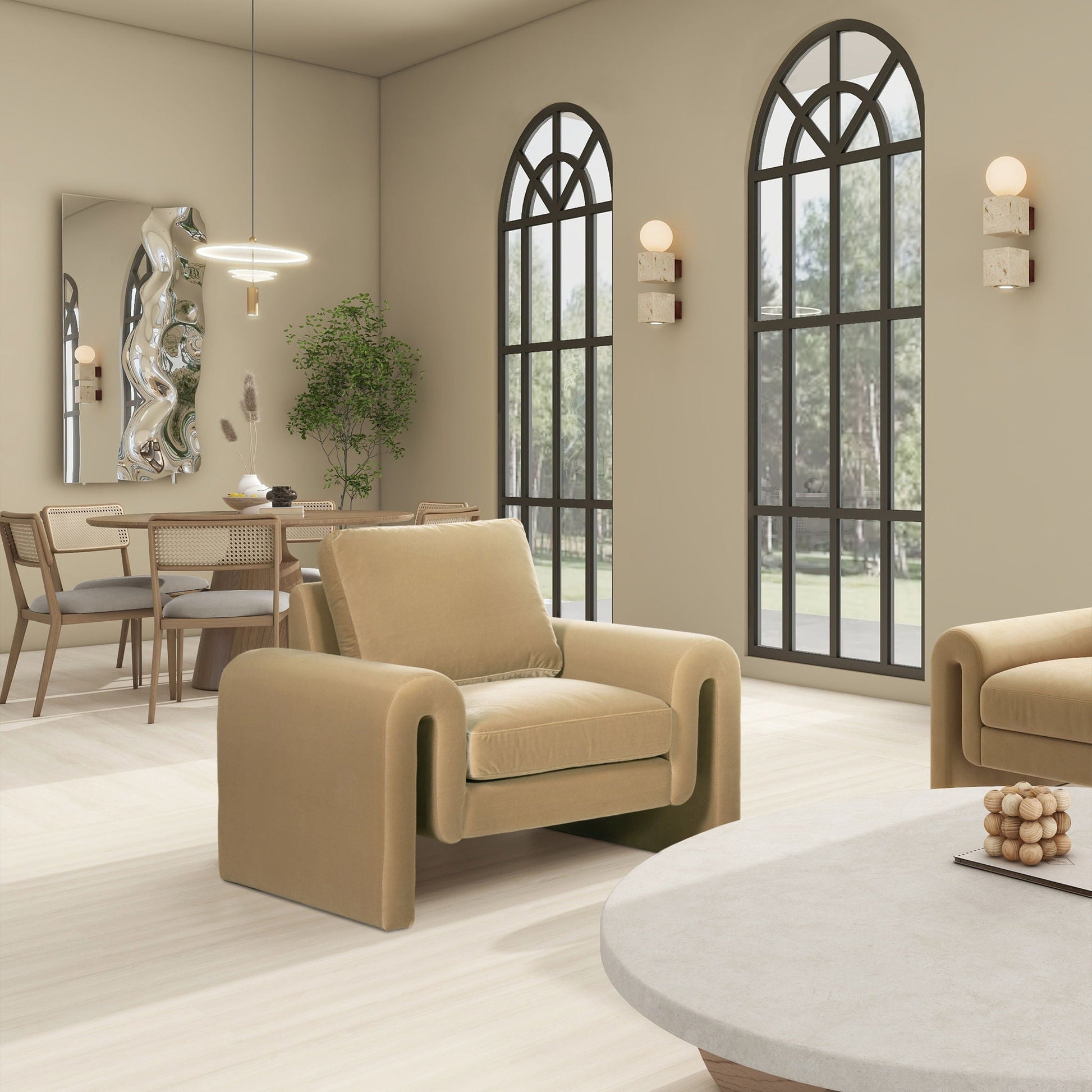 Mason - Arched Arm Chair - Camel Brown Beige Jennifer Taylor Home