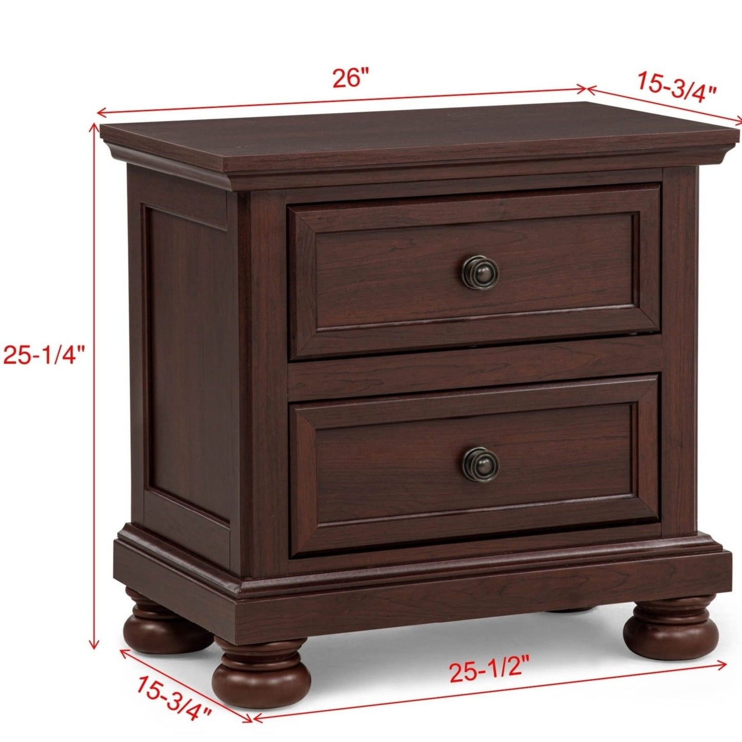 1 Piece Nightstand, 2 Drawer Storage Bedroom Furniture - Brown / Cherry Home Essentials