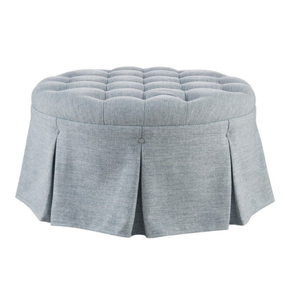 Skirted Tufted Round Ottoman With Button Top - Gray JLA