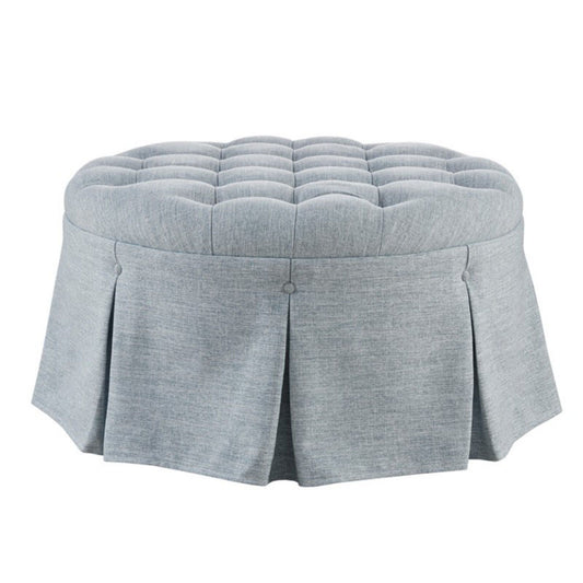 Skirted Tufted Round Ottoman With Button Top - Gray JLA