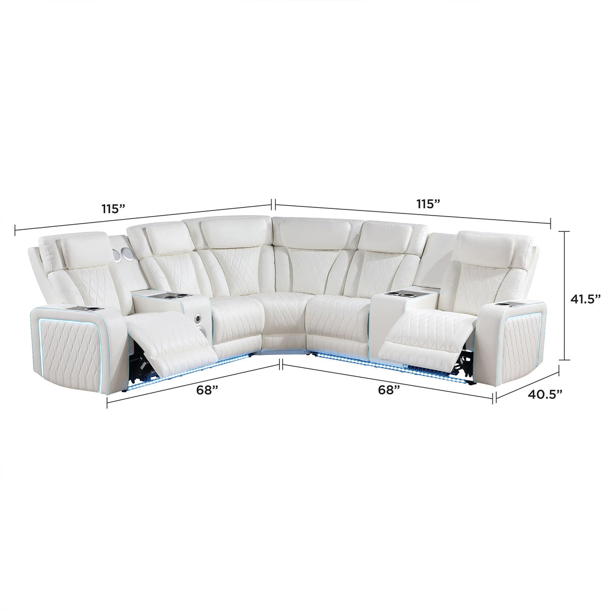 Electra - Power Recliner Sectional Sofa With Power Headrests, Console Loveseats, Wedge, LED Light Strip, Speakers Matrix Furniture Group
