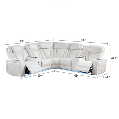 Electra - Power Recliner Sectional Sofa With Power Headrests, Console Loveseats, Wedge, LED Light Strip, Speakers Matrix Furniture Group