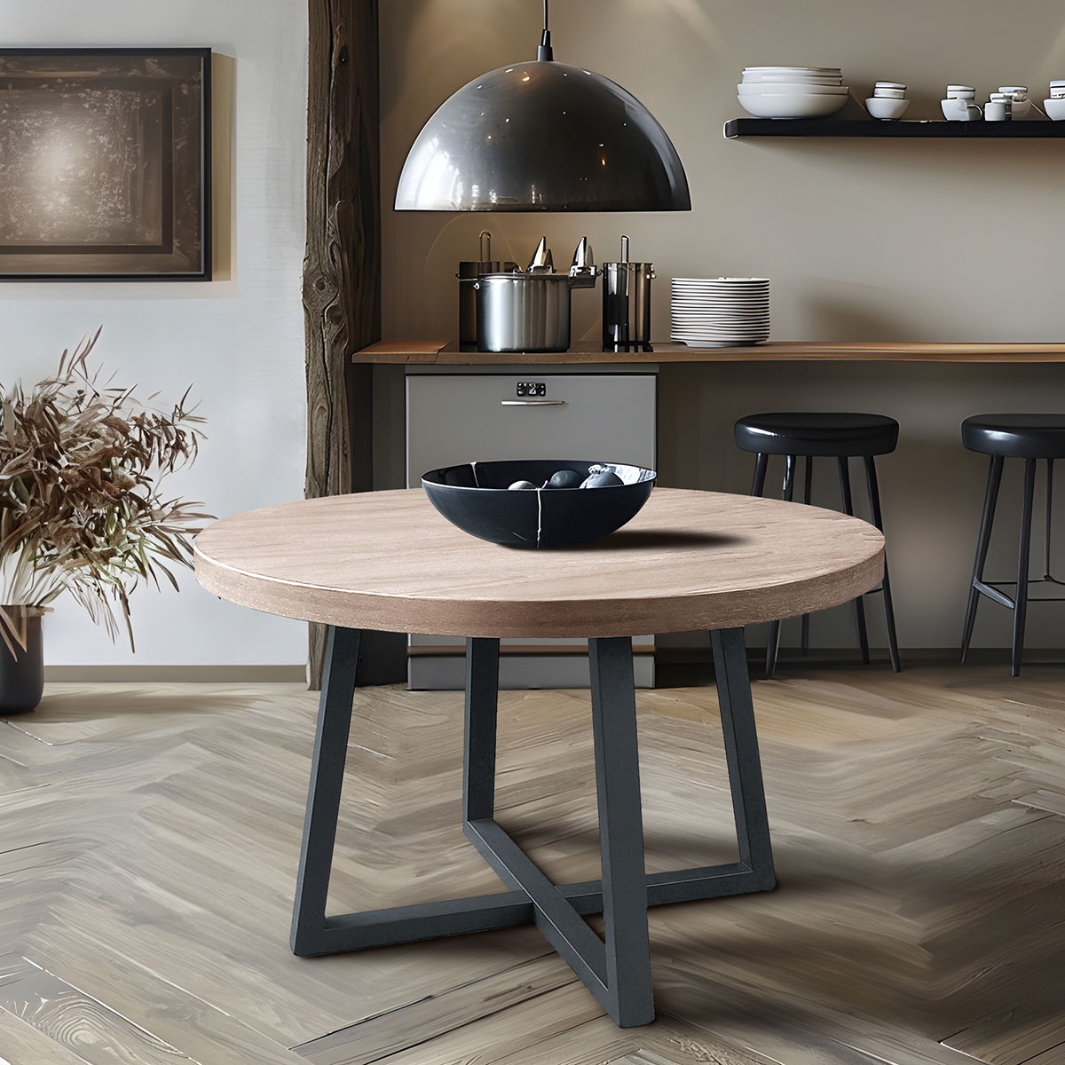 Reagan - Round Dining Table - Wheat/Slate Chapel Hill