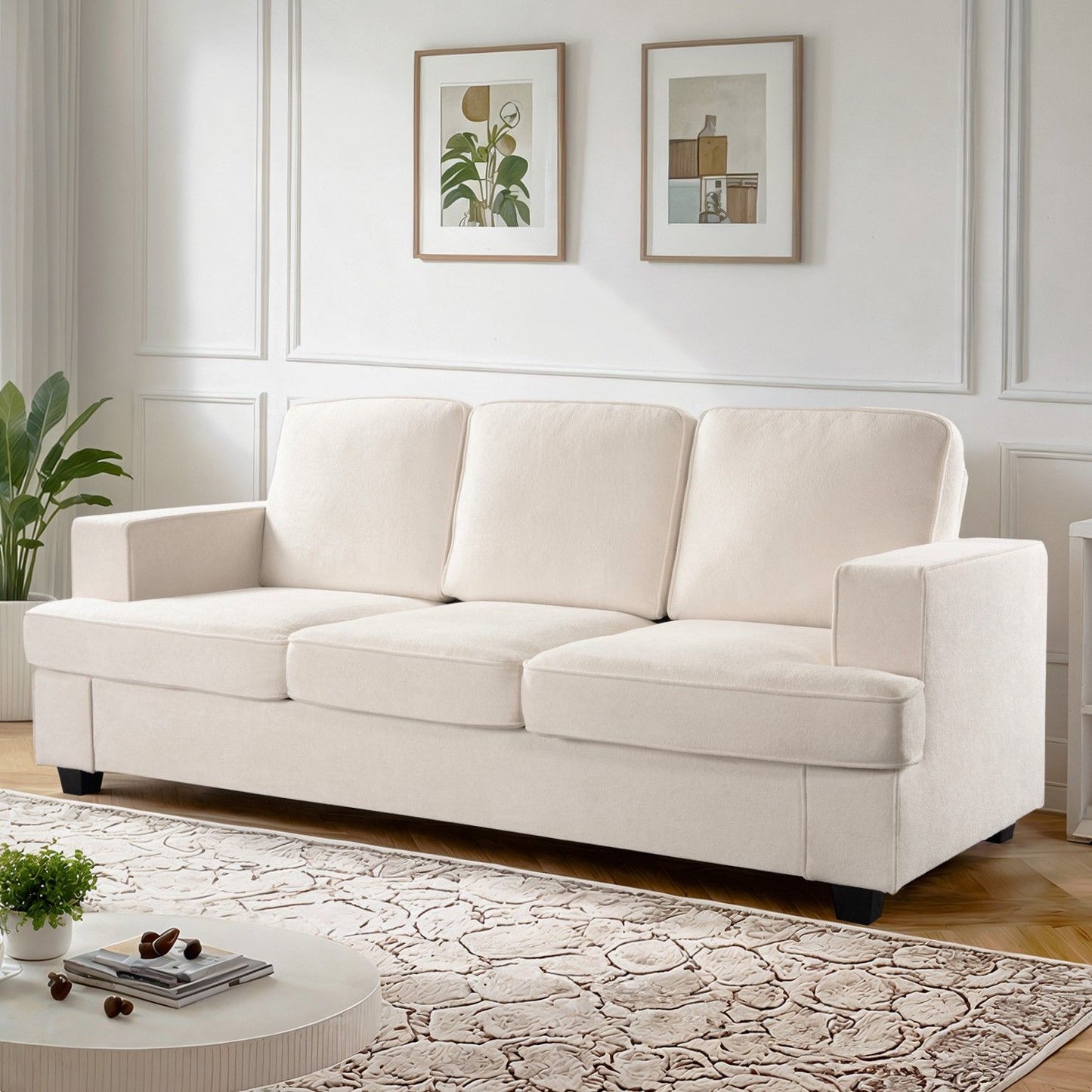 Modern Sofa, Comfortable 3 Seater Couch With Deep Seating, Loose Back Cushions, Wide Arms US Pride