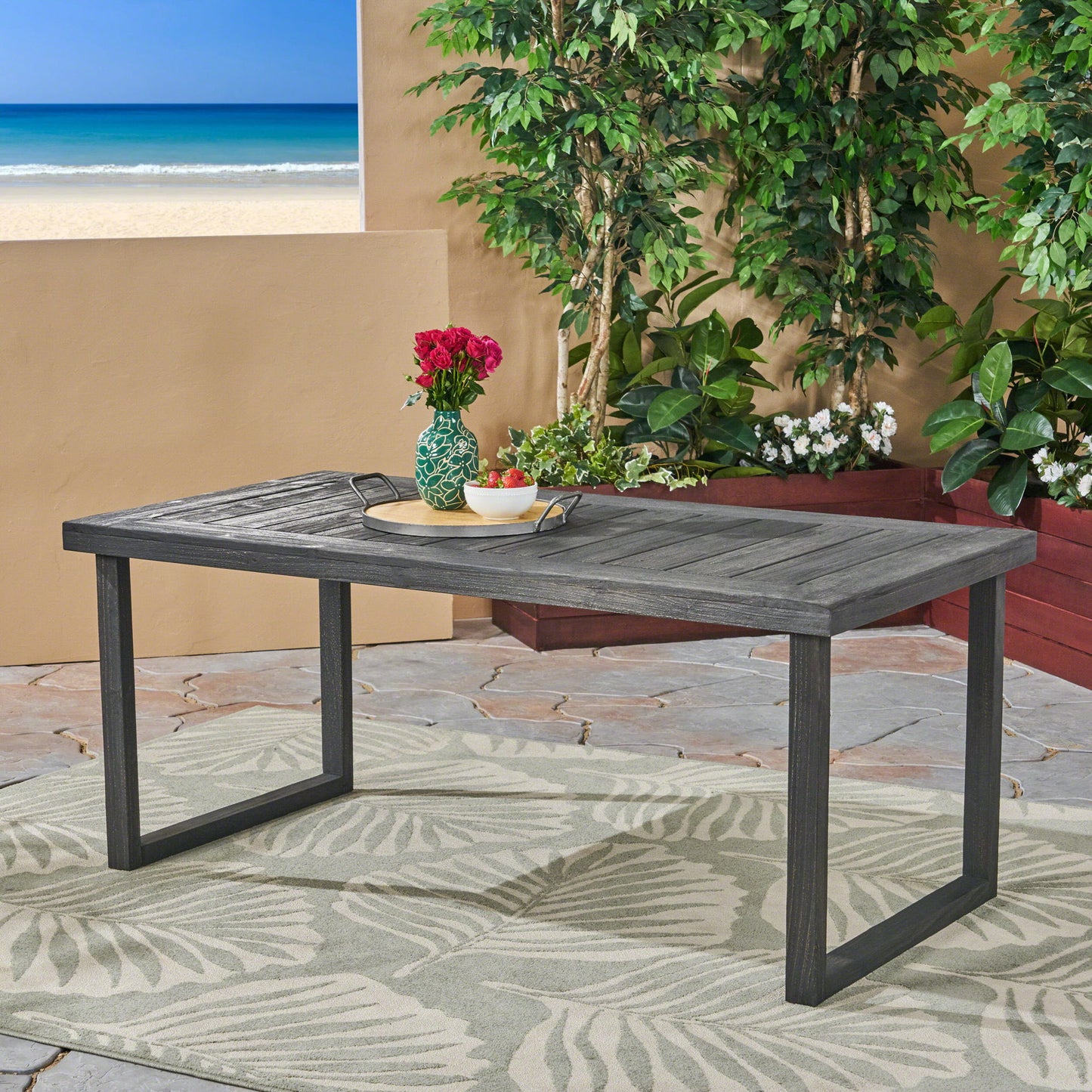 Outdoor Acacia Wood Dining Table, Sandblast Finish Noble House