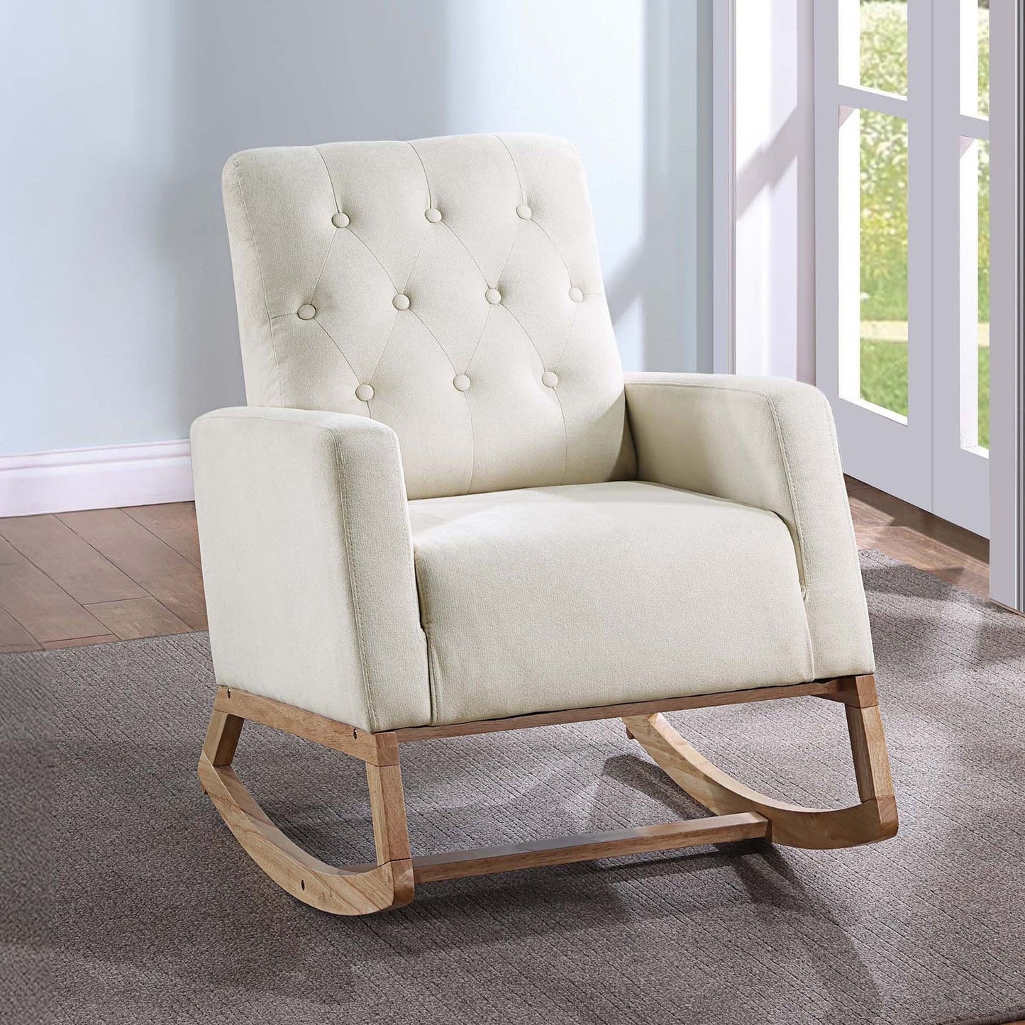 Rocker Chair With Tufted Back - Beige / Ivory Home Essentials