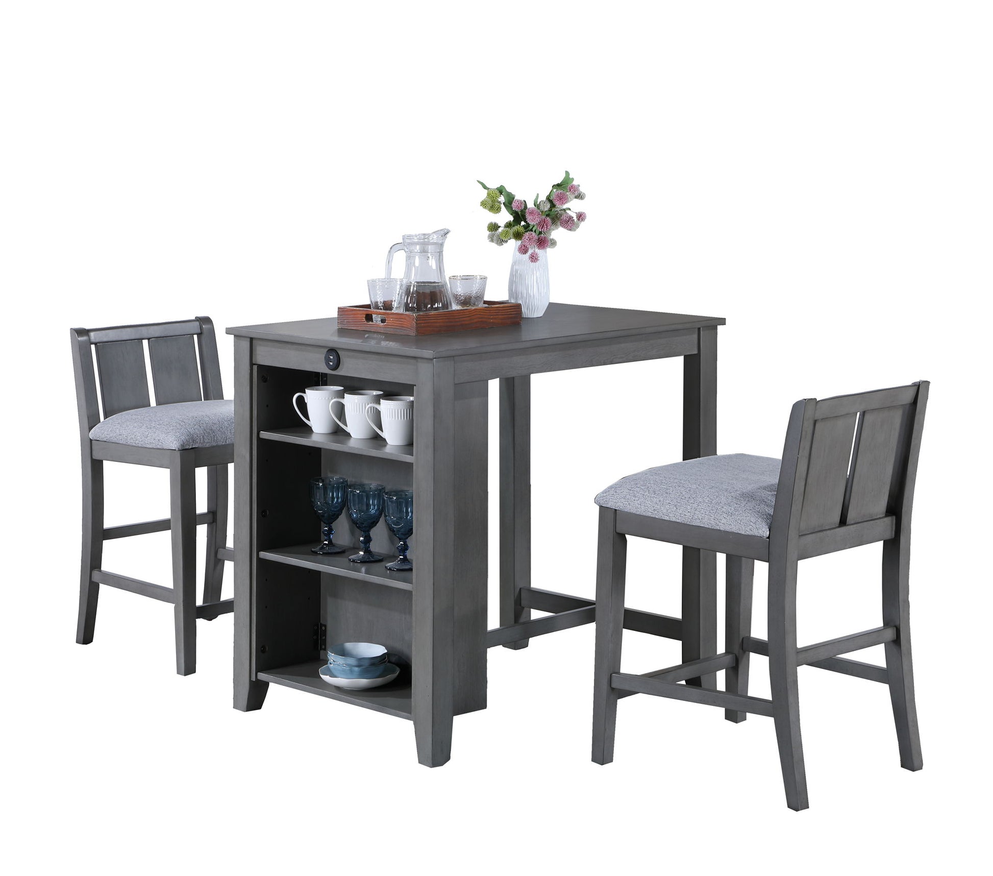 Graham - 3 Piece Small Space Counter Height Dining Table With Shelves And 2 Chairs (Set of 3) Lilola Home