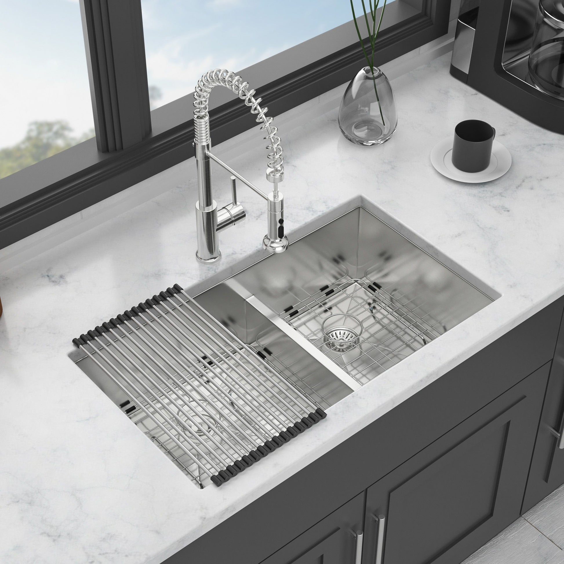 Modern Double Bowl Undermount Kitchen Sink 50 / 50 Design Stainless Steel Daily Nest