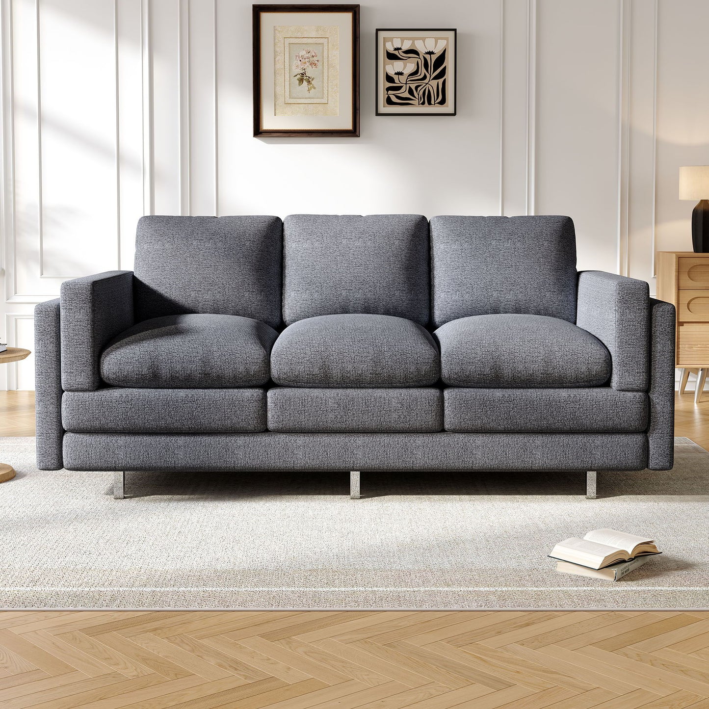 3 Seater Sofa With Dual Layer Seat Cushions Noble House