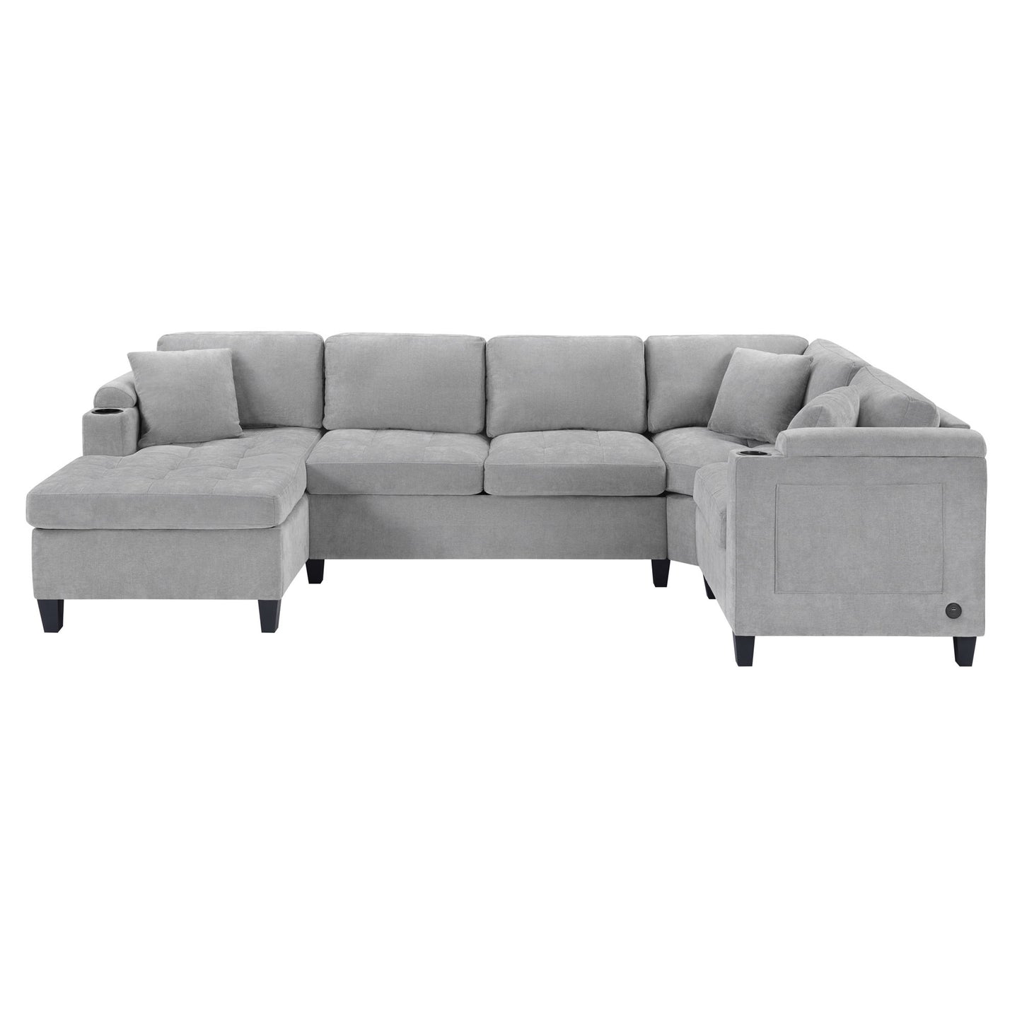 U Shaped Sectional Sofa, Corner Living Room Couch With Built In Cup Holders, Storage, USB Ports Hearth and Haven