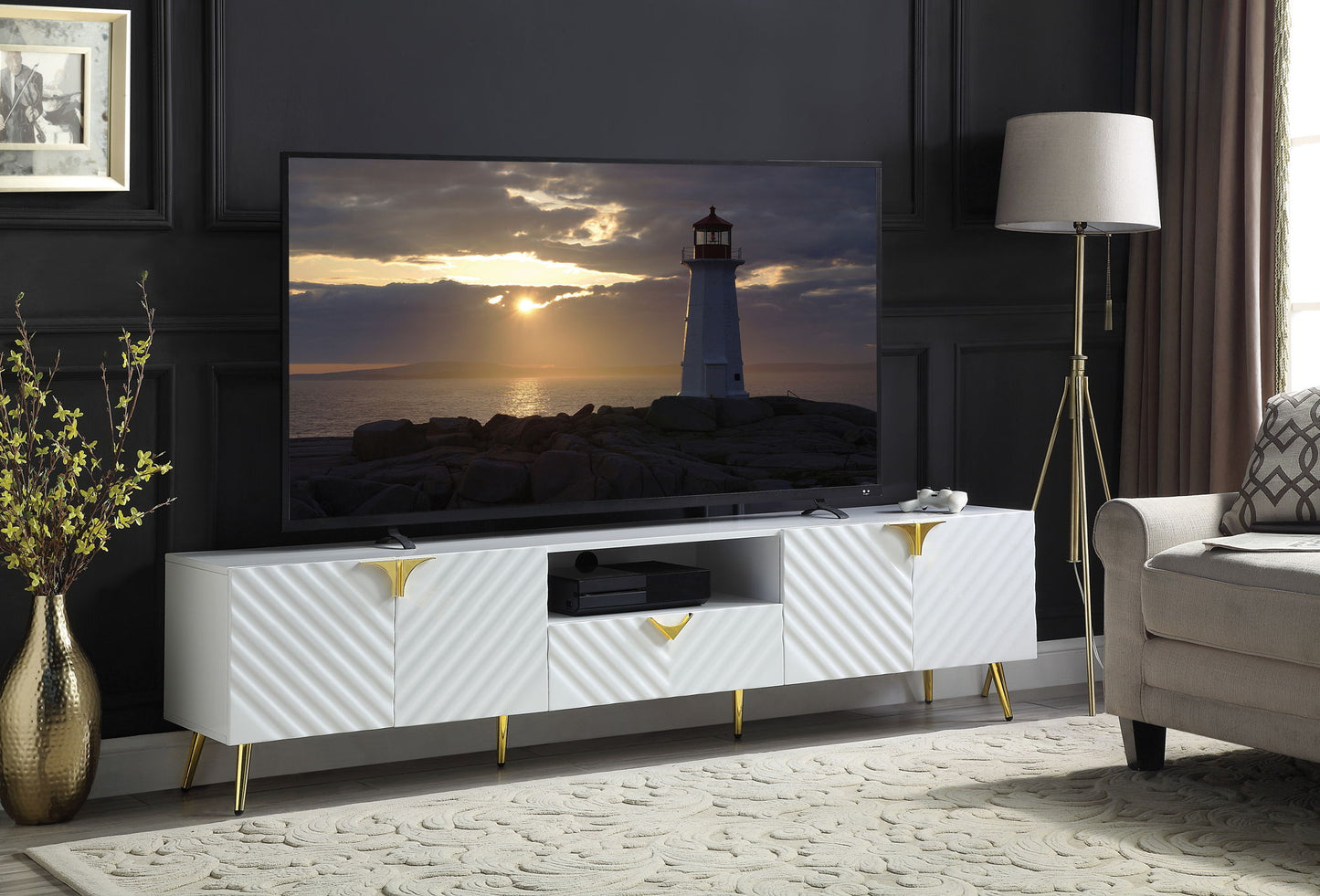 Gaines - High Gloss TV Stand - White Acme