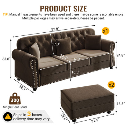 Upholstered Sofa Set With Nailhead Trim And Rolled Armrests, Includes Pillows Home Essentials