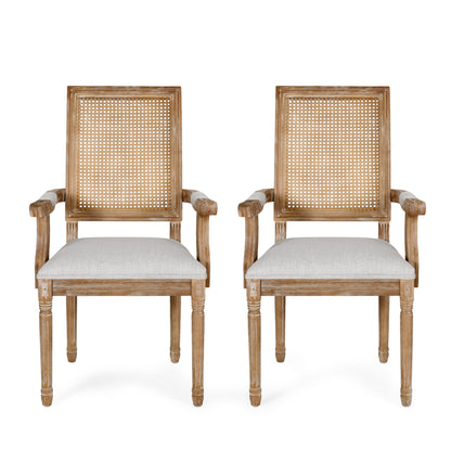 Elegant French Country Style Dining Chair With Cane Backrest Noble House