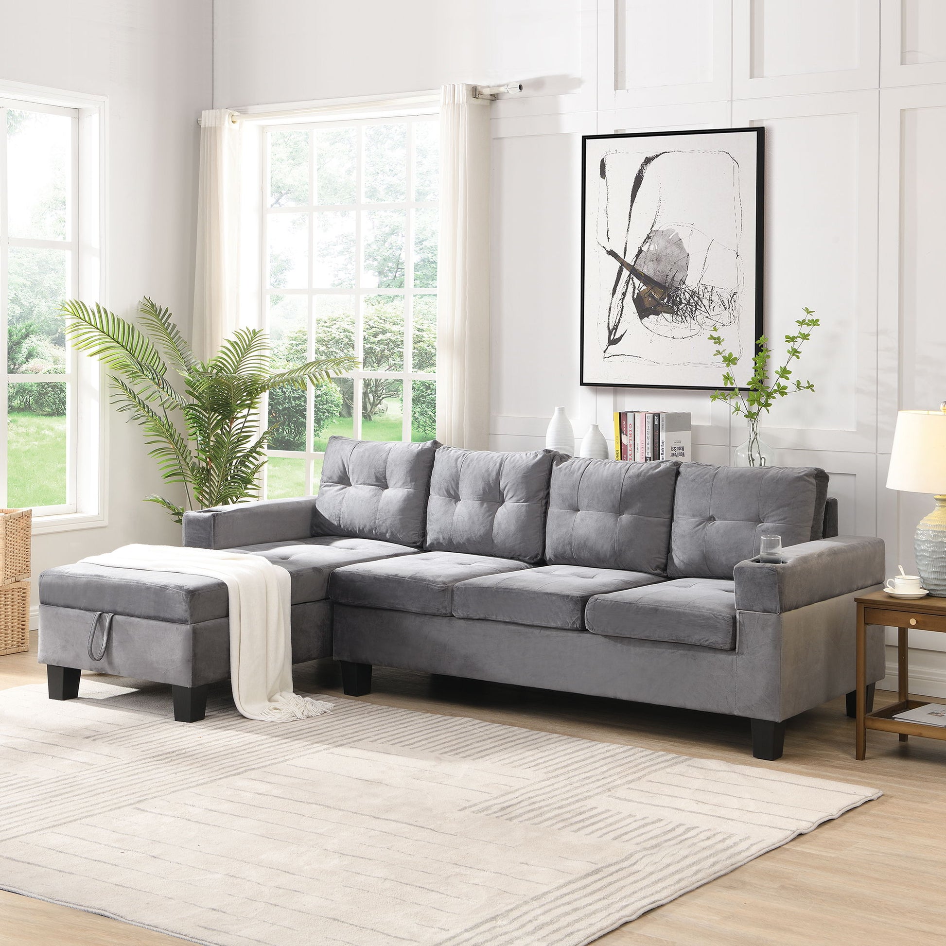 Modern Sectional Sofa Set With L Shape Chaise Lounge And Storage Home Essentials