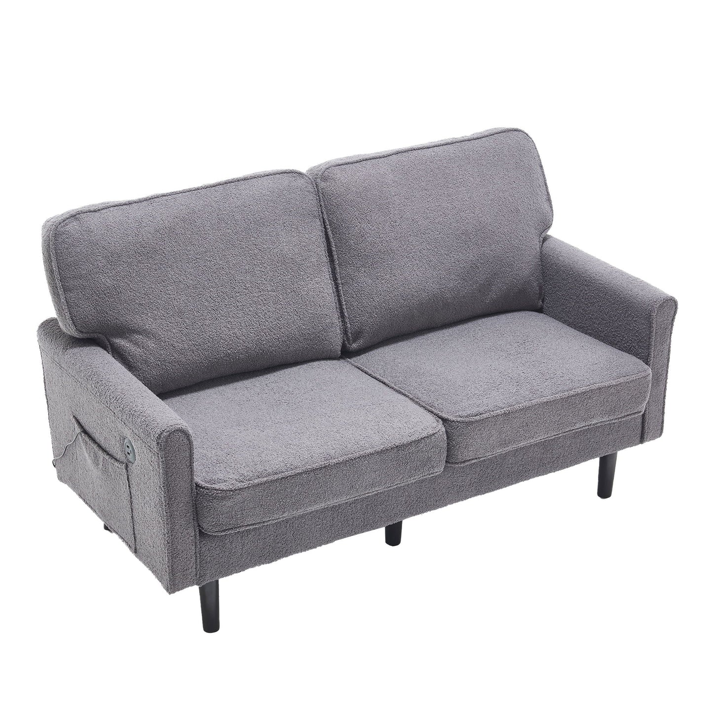 Mid Century Modern Loveseat Sofa With USB Ports, Removable Pillow Cover Home Essentials