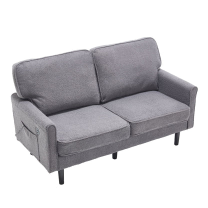 Mid Century Modern Loveseat Sofa With USB Ports, Removable Pillow Cover Home Essentials