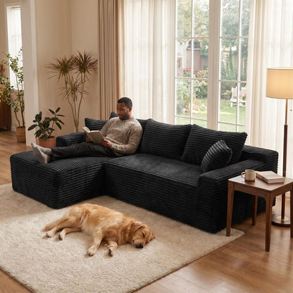 Cloud Modular Sectional Sofa Couch With L-Shape Chaise, Upholstered Couches For Living Room - Black Home Essentials