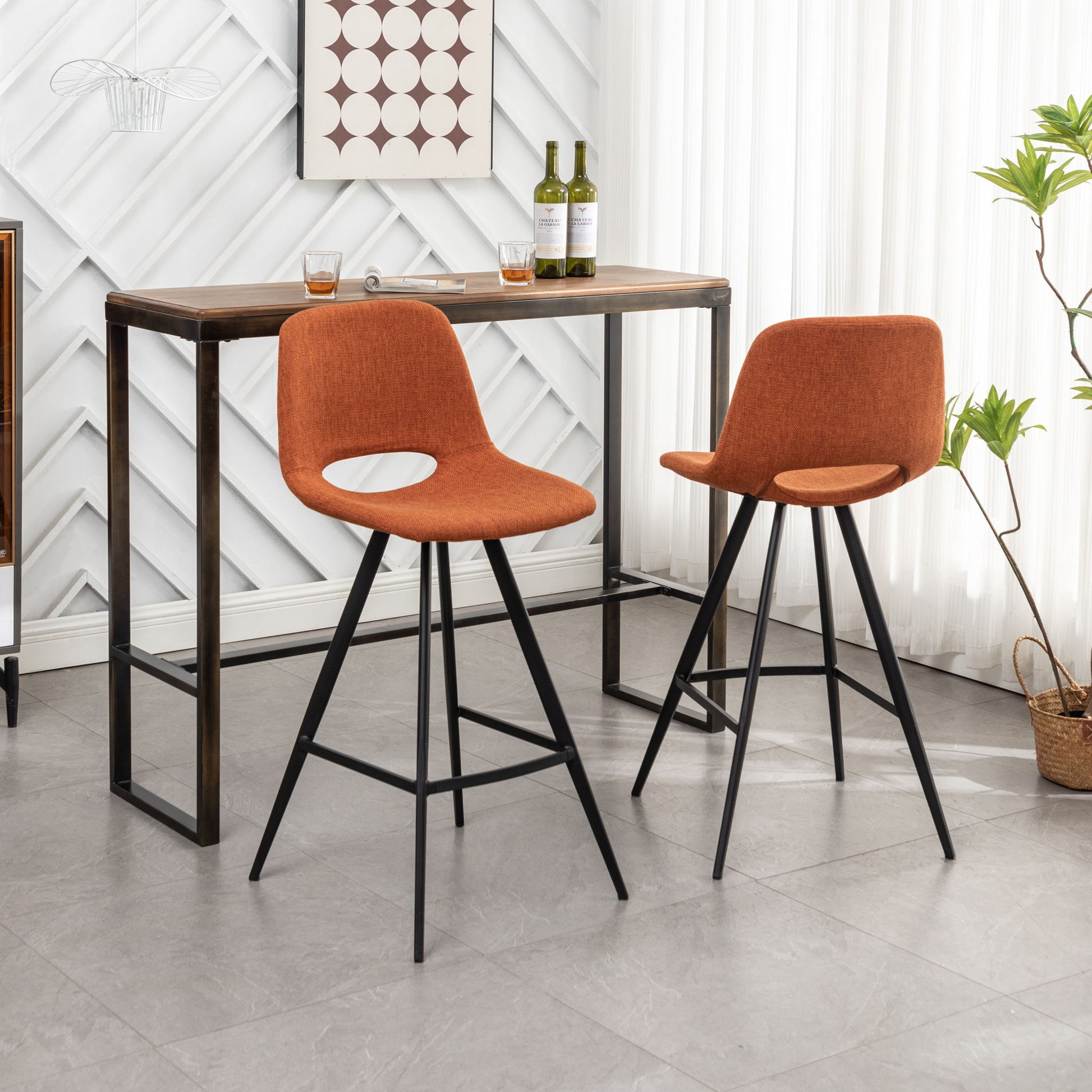 Porth - 28.25" Fabric Kitchen Counter Height Stools (Set of 2) - Orange Home Essentials