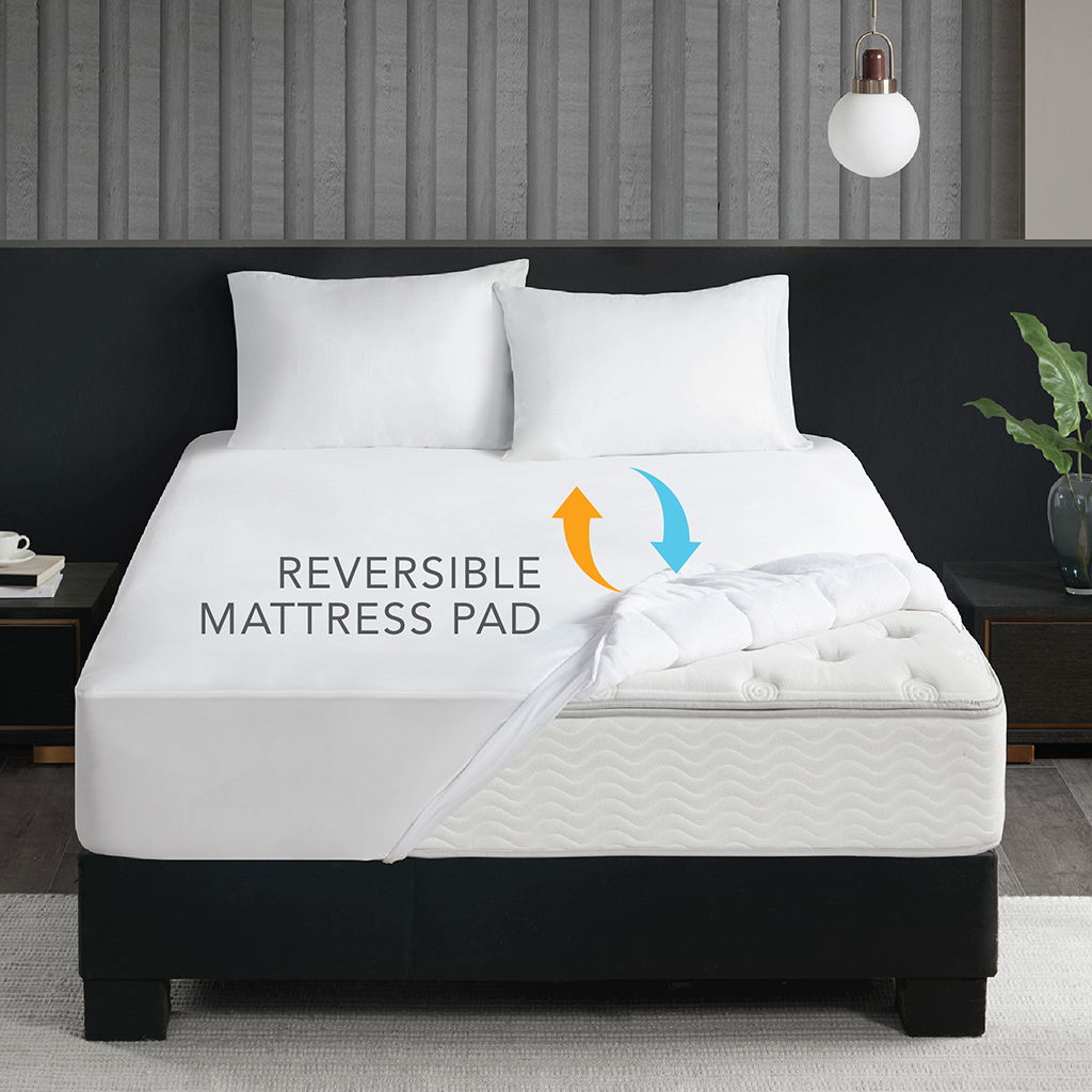 2 in 1 - Cool/Warm Reversible Waterproof and Stain Release Queen Mattress Pad - White