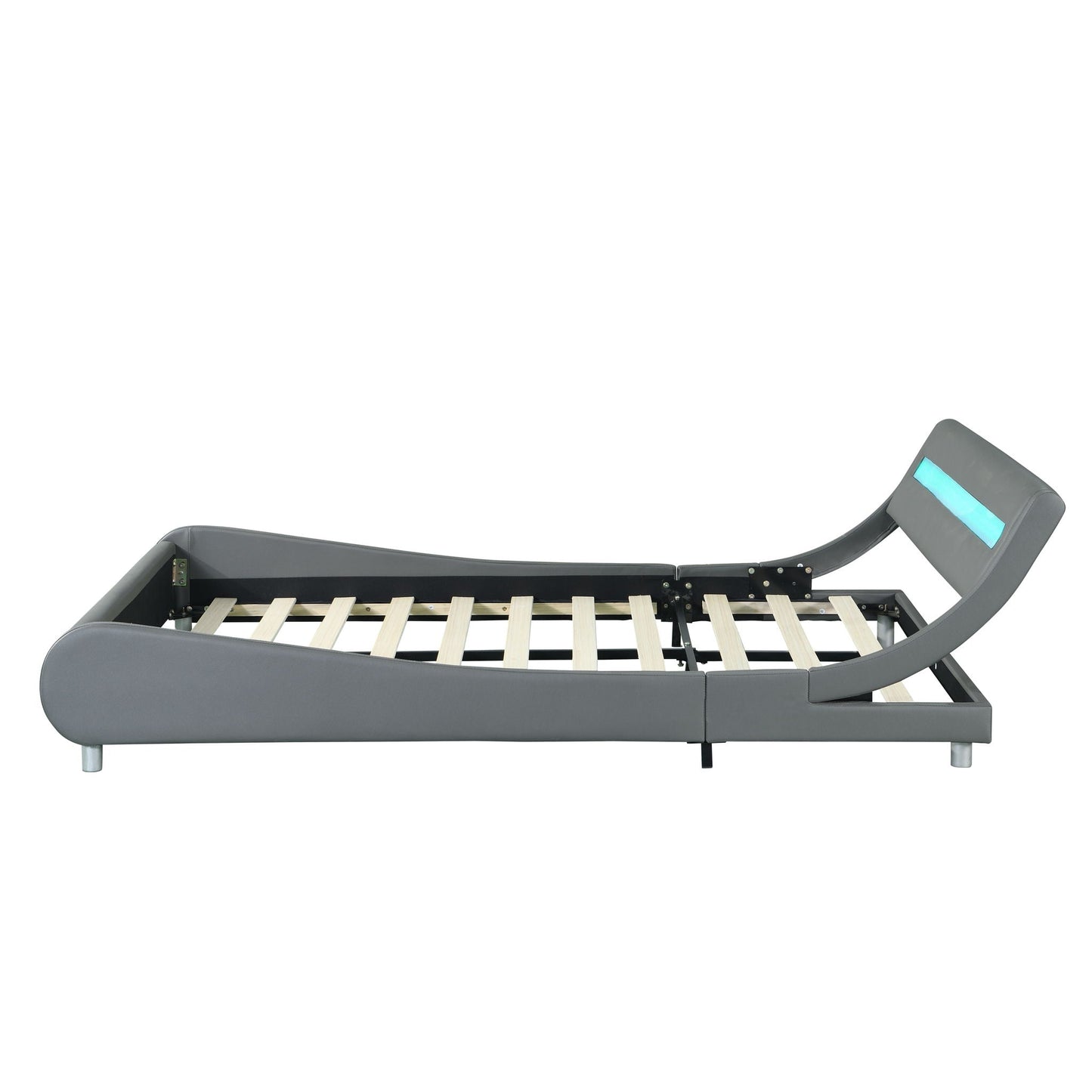 Queen Size Upholstered Platform Bed Frame With LED Lighting, Curve Design, Wood Slat Support, No Box Spring Needed - Gray Home Essentials