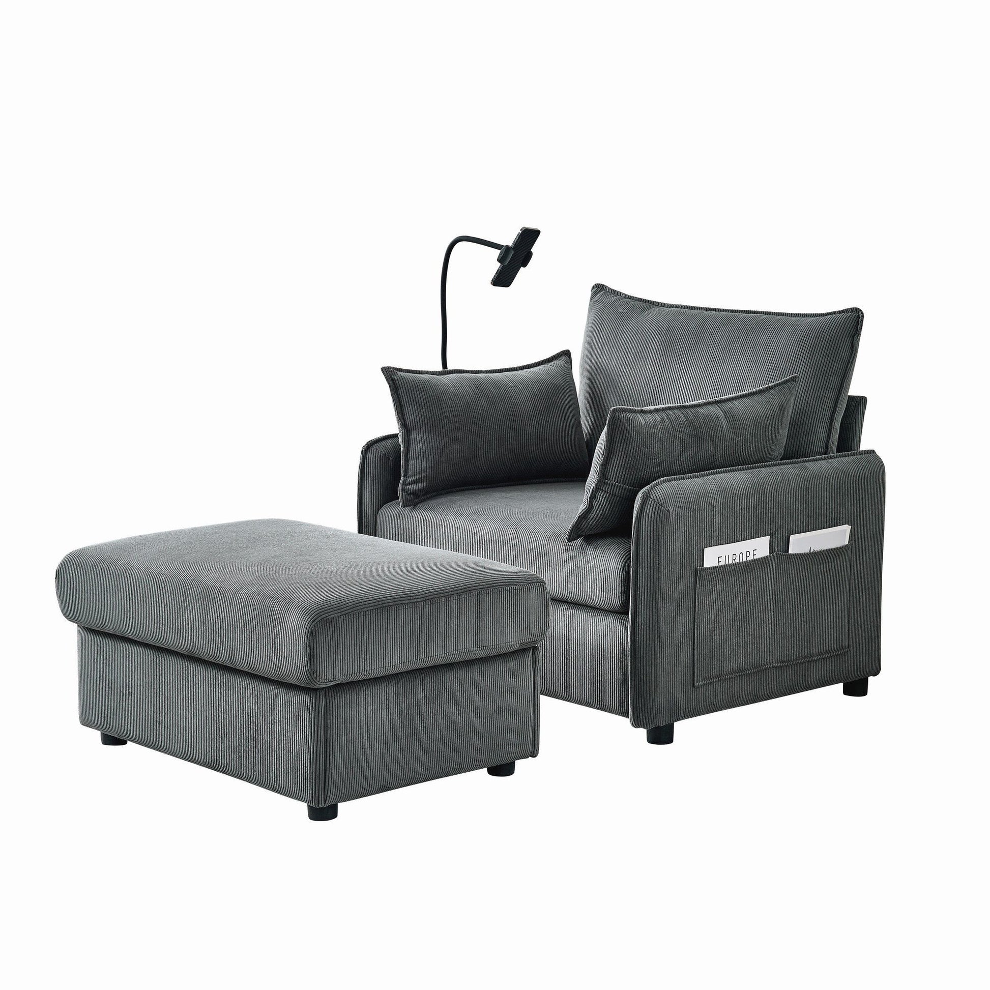 Comfy Corduroy Oversized Chaise Lounge Chair With Ottoman And Storage Home Essentials
