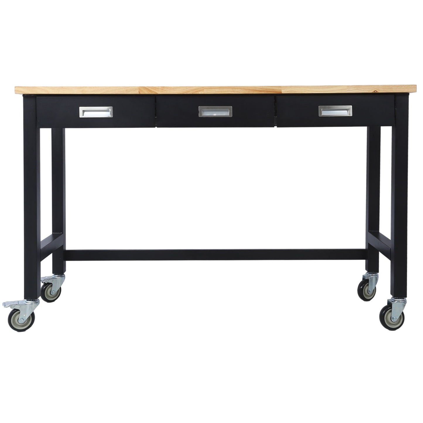 Work Bench, Workbench With Drawer Storage, Heavy Duty Bamboo Wood Work Table With Wheels For Garage Home Office