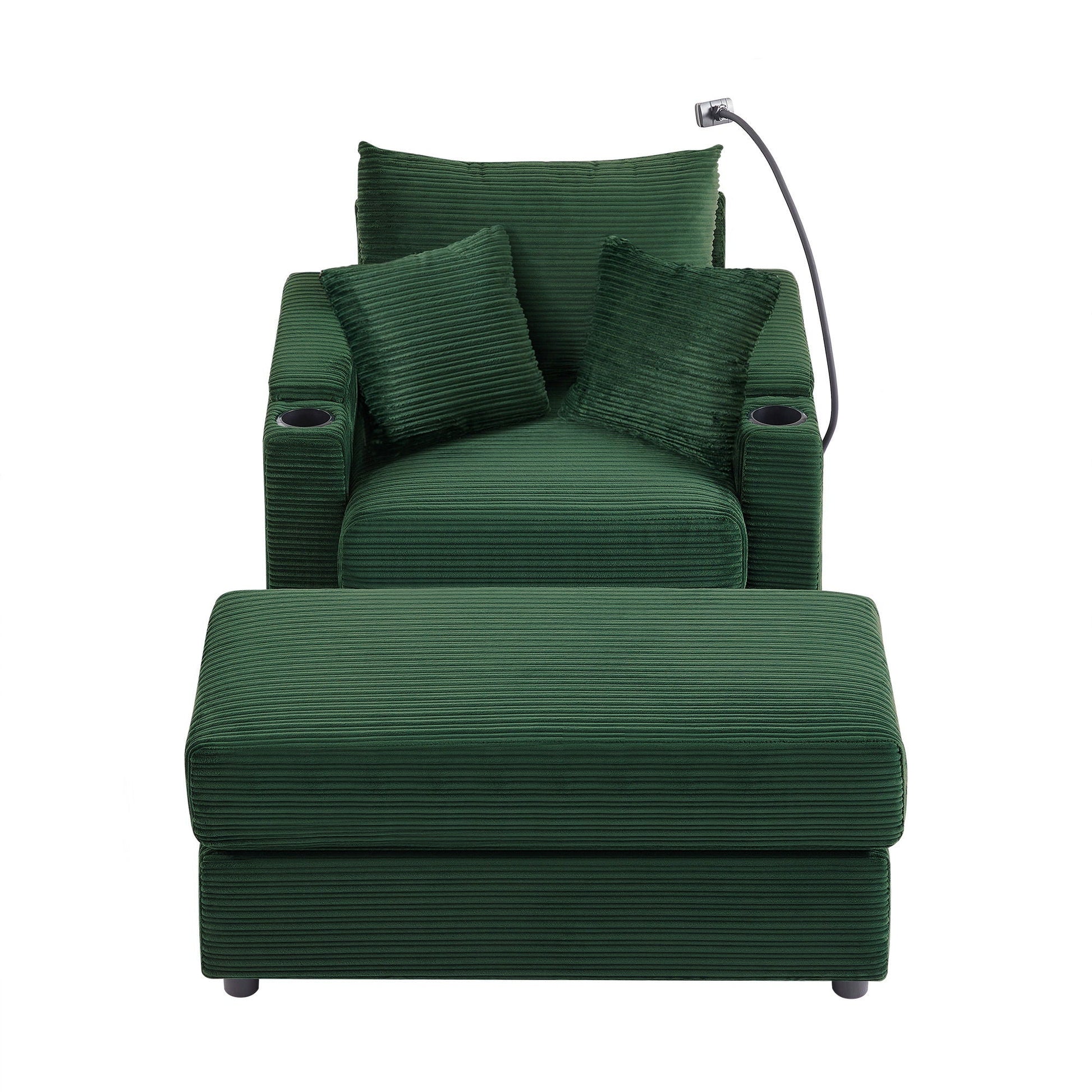 Single Sofa Couch With Storage Space, Movable Ottoman, USB Ports, Cup Holders, Phone Holder Hearth and Haven