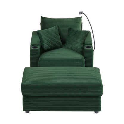 Single Sofa Couch With Storage Space, Movable Ottoman, USB Ports, Cup Holders, Phone Holder Hearth and Haven
