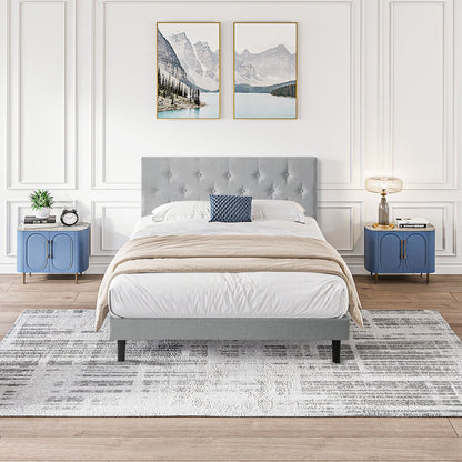 Modern Upholstered Platform Bed Frame With Button Tufted Linen Fabric Headboard Home Essentials