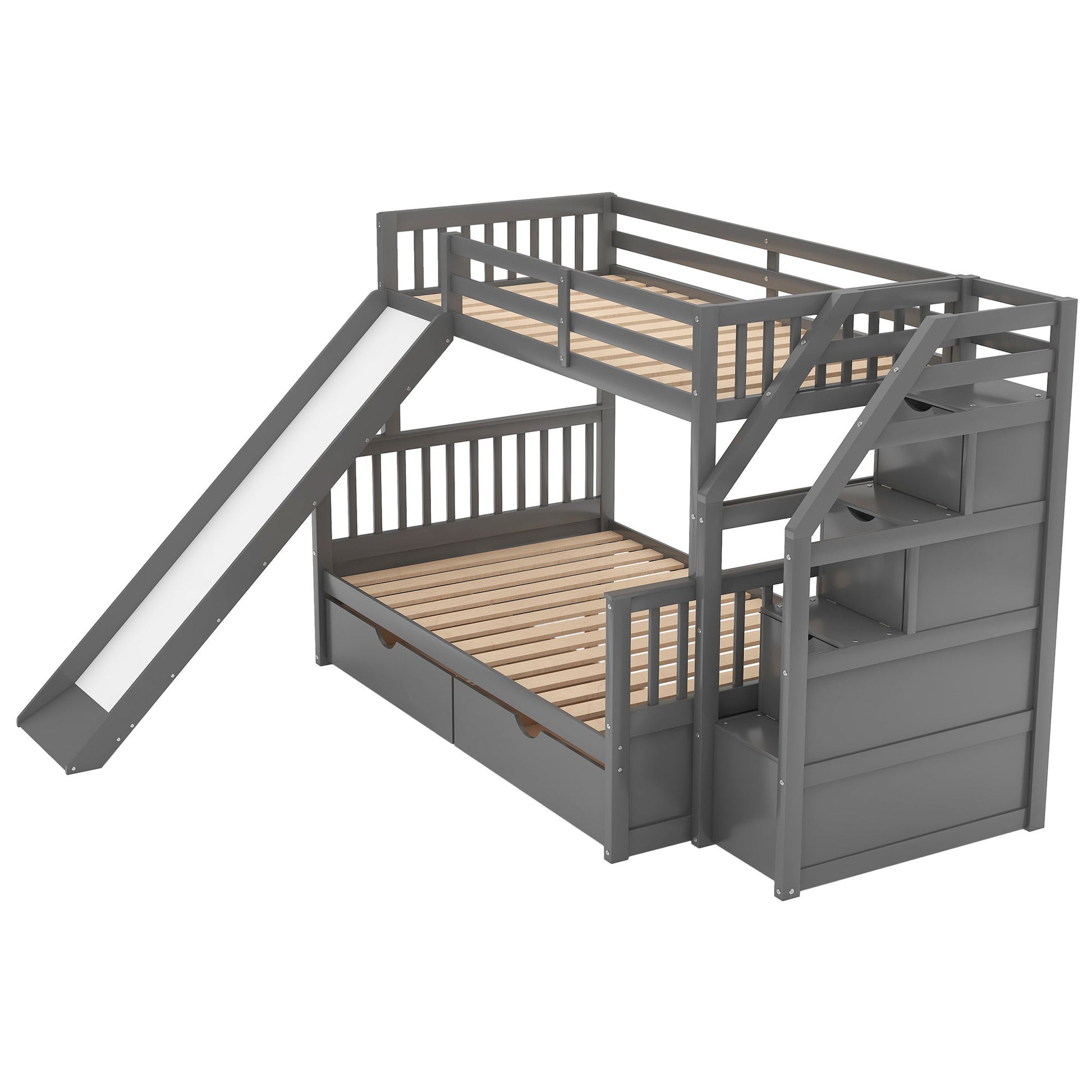 Bunk Bed With Storage Staircase, Slide, Desk, Drawers, And Shelves Hearth and Haven