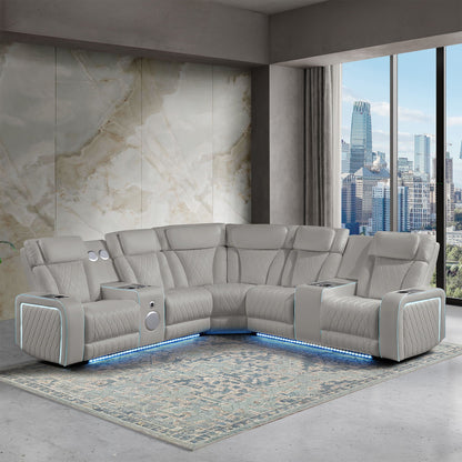 Electra - Power Recliner Sectional Sofa With Power Headrests, Console Loveseats, Wedge, LED Light Strip, Speakers Matrix Furniture Group