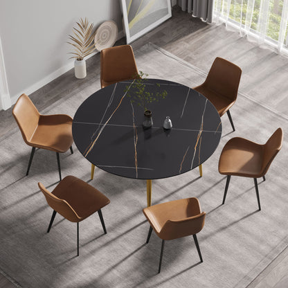 Modern Man-Made Stone Round Dining Table-Position For 6 People Home Essentials
