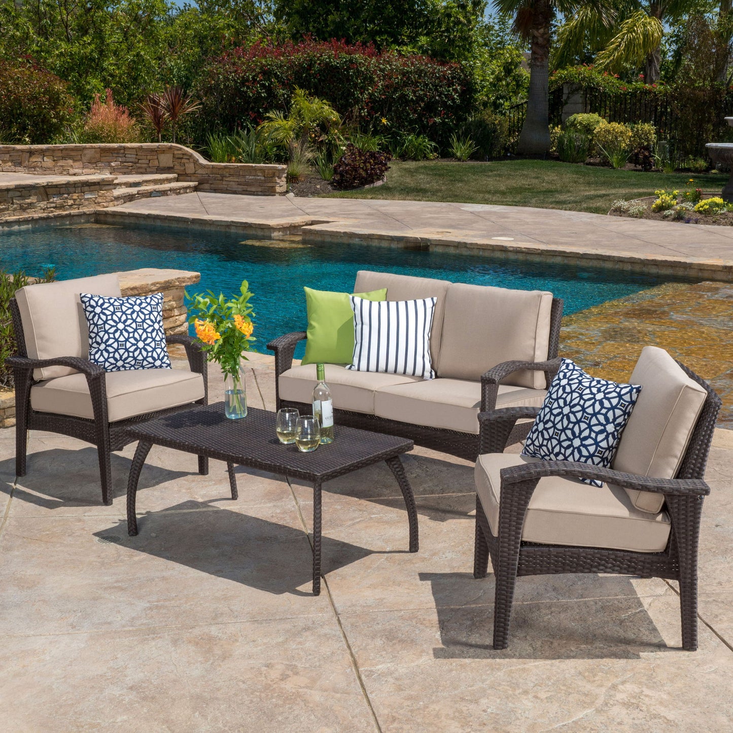 Honolulu - Wicker Set Outdoor Seating Noble House