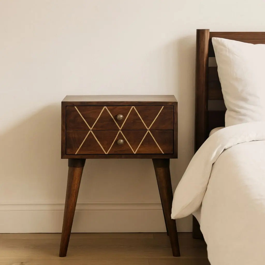 Inlay Geo Brass Bedside Table - Chestnut Artisan Furniture