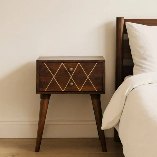 Inlay Geo Brass Bedside Table - Chestnut Artisan Furniture