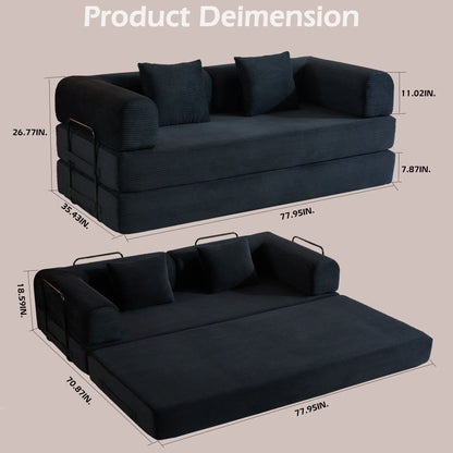Convertible Sleeper Sofa Bed With Cylindrical Pillow, With Fixed Shape Frame Home Essentials