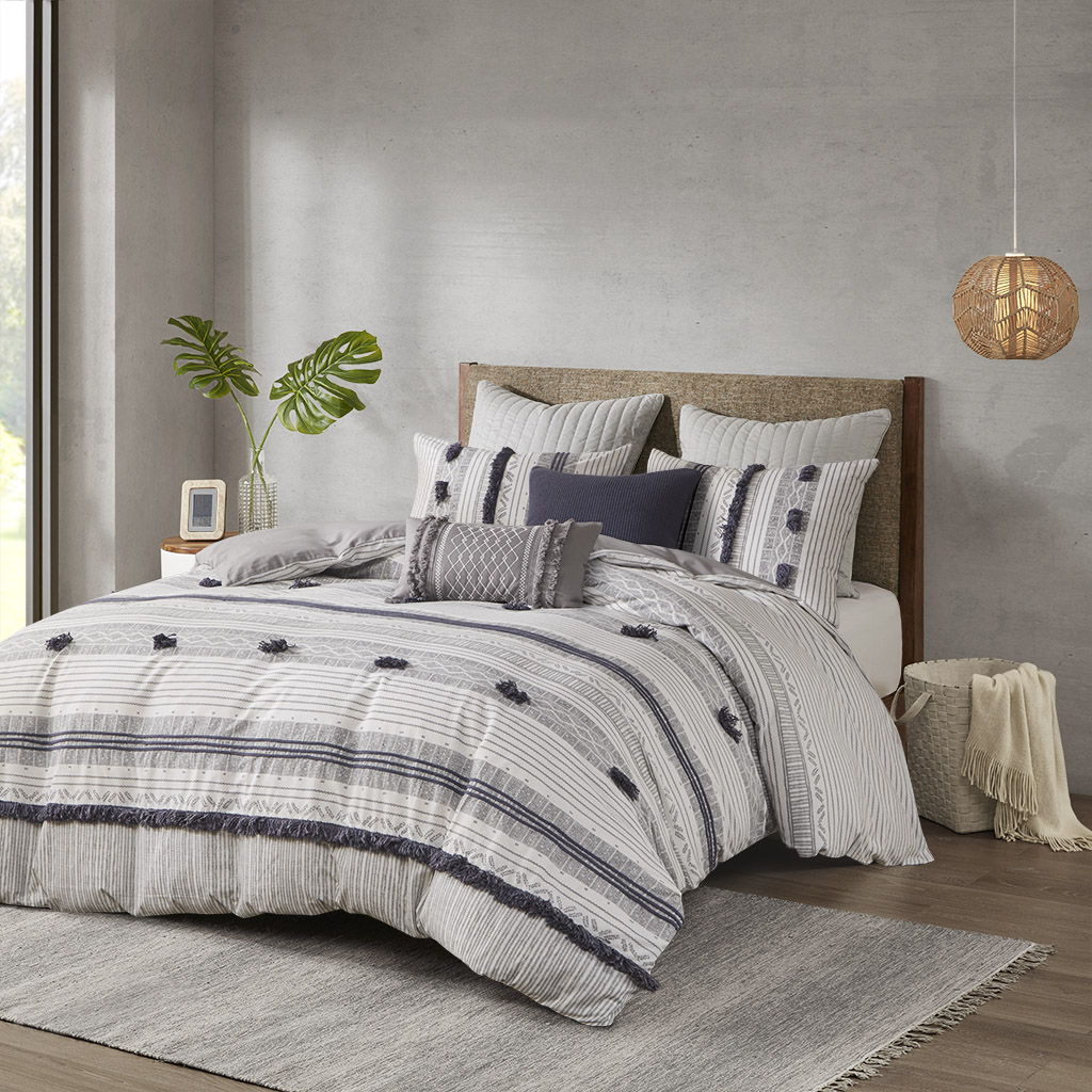 Cody - King 3 Piece Comforter Set - Gray / Navy