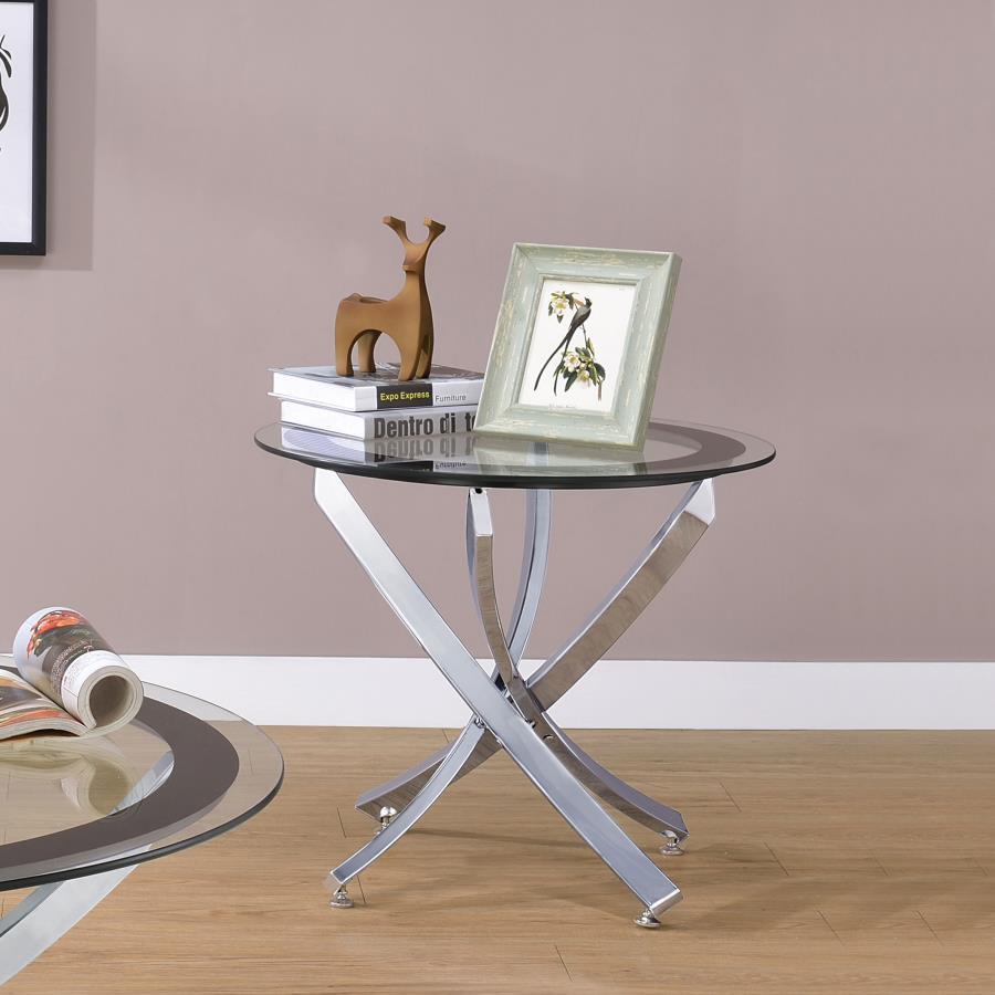 Brooke - Round Glass Top Side End Table Metal Base CoasterEssence