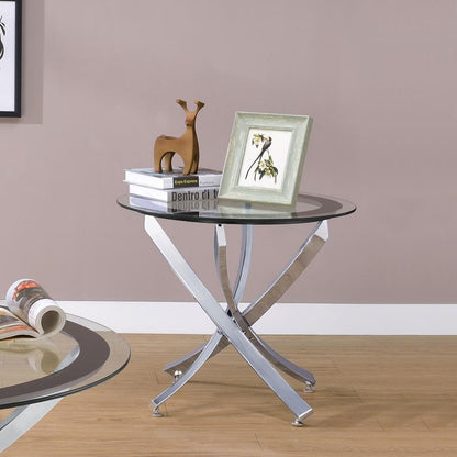 Brooke - Round Glass Top Side End Table Metal Base CoasterEssence