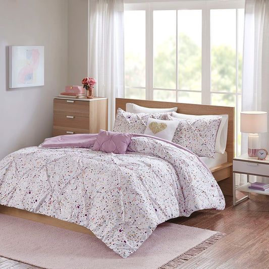 Abby - Metallic Printed And Pintucked Comforter - Plum