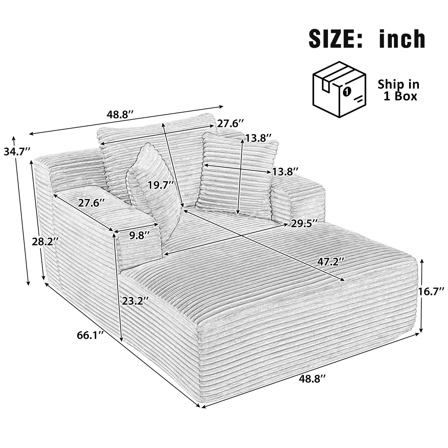 Modern Full Compressed Chaise Lounge Sofa Bed With Removable Pillows