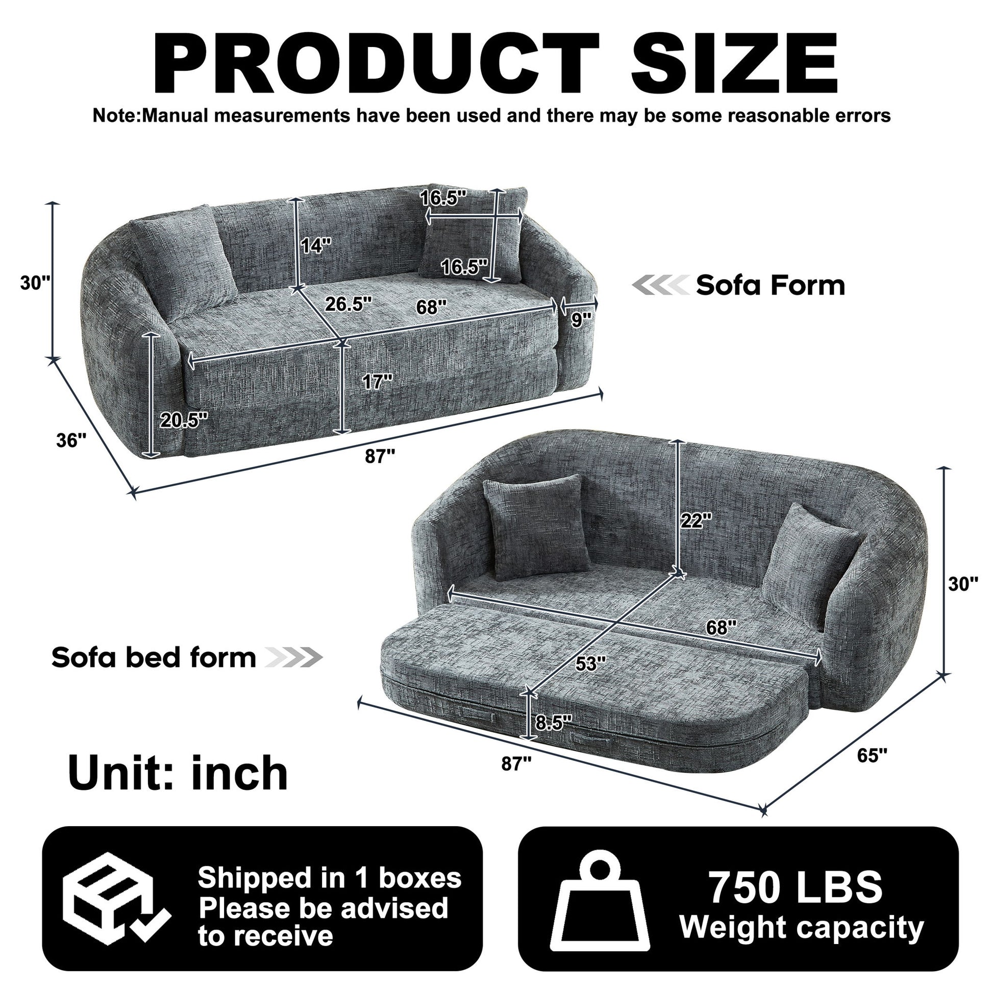 Curved Convertible Sofa, 2 In 1 Fold Out Bed With Pull Out Base And Deep Seat Home Essentials