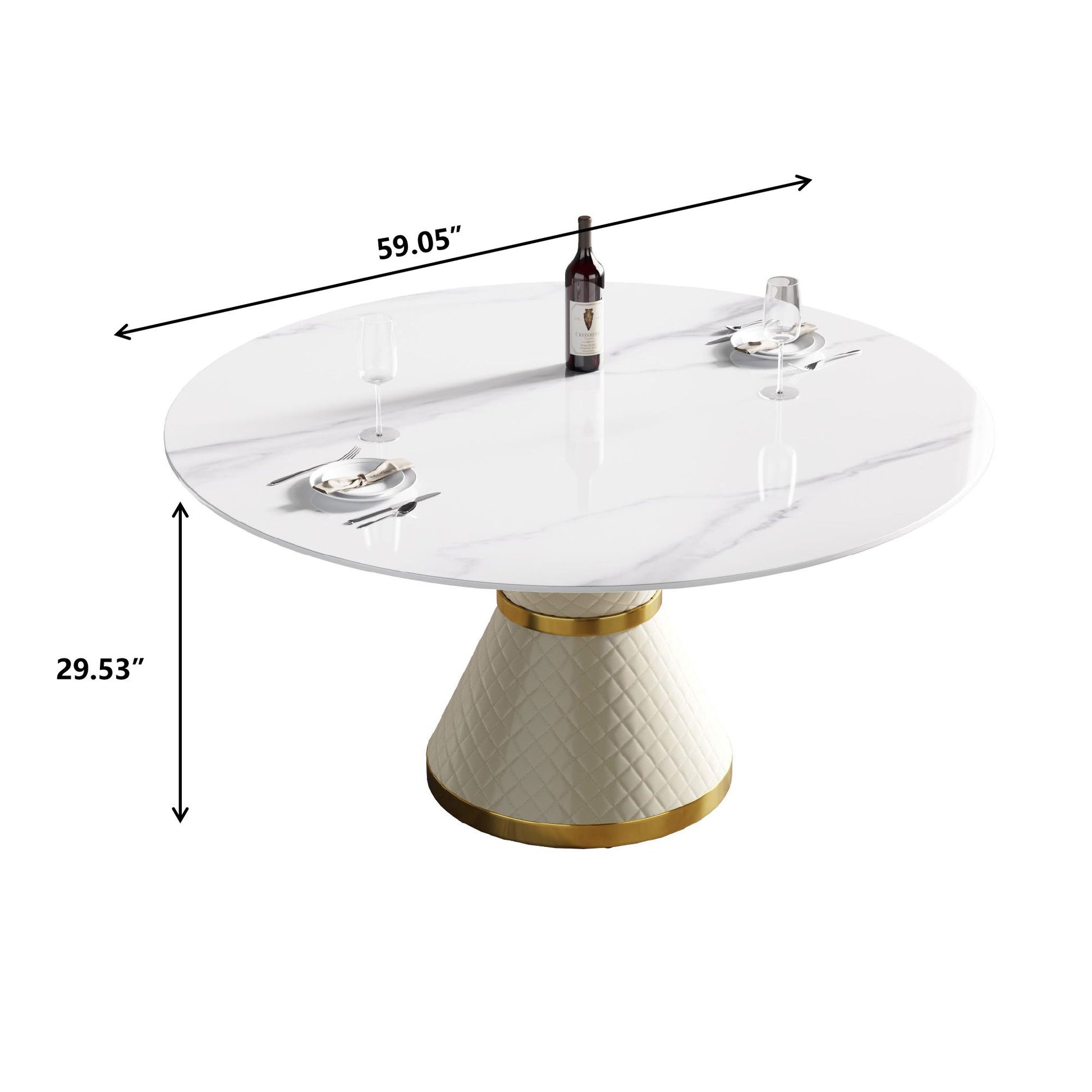 Modern Artificial Stone Round Carbon Steel Base Dining Table, Can Accommodate 6 People Home Essentials