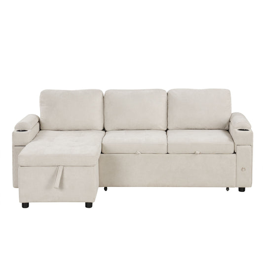 Convertible L Shaped Sofa Couch With Storage, Cup Holders, USB Ports Hearth and Haven