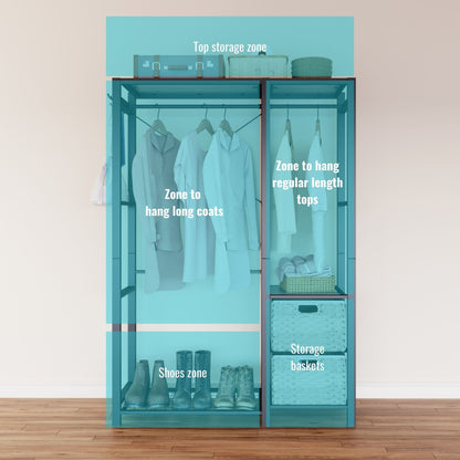 Garment Rack With Shelves, 2 Wicker Drawers, 4 Hooks, Organizer Daily Nest