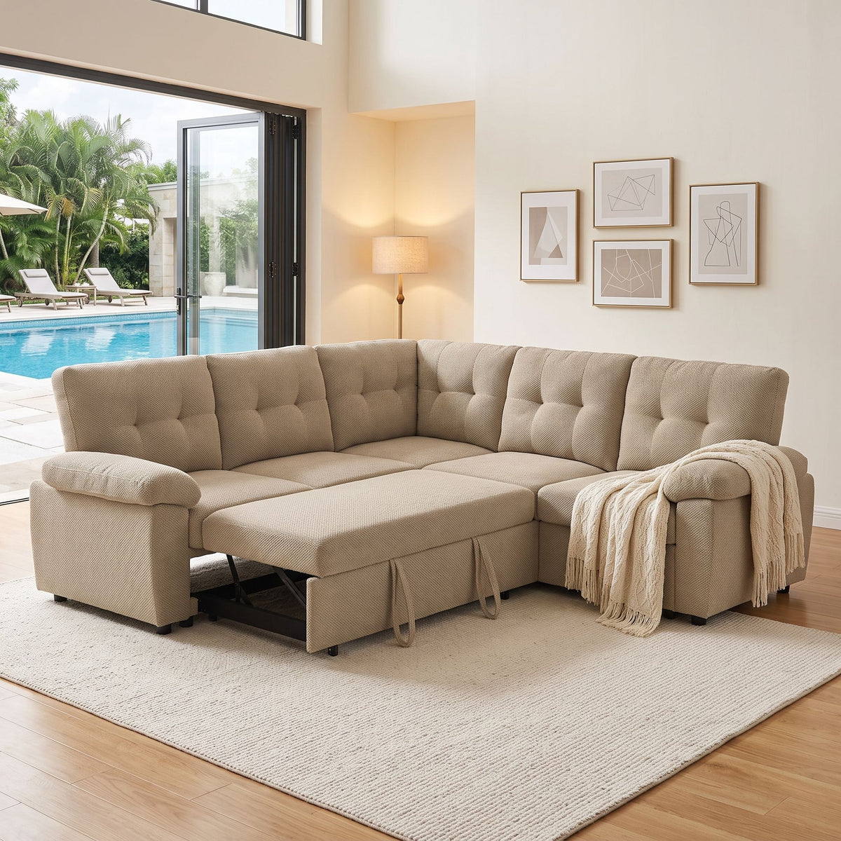 Convertible Sectional Sofa Bed & Pull Out Sleeper And Storage Home Essentials